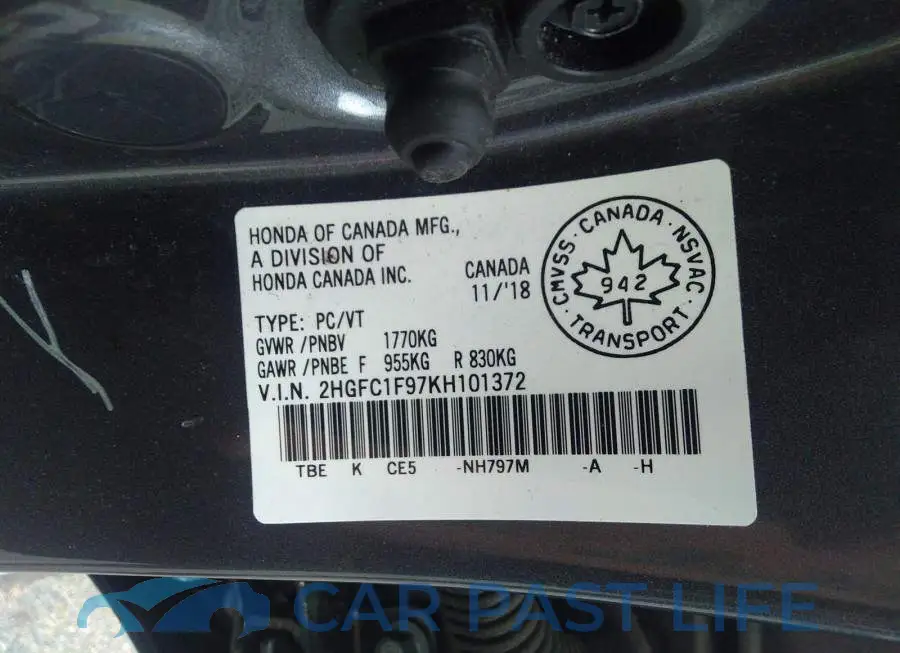 2HGFC1F97KH101372# 9