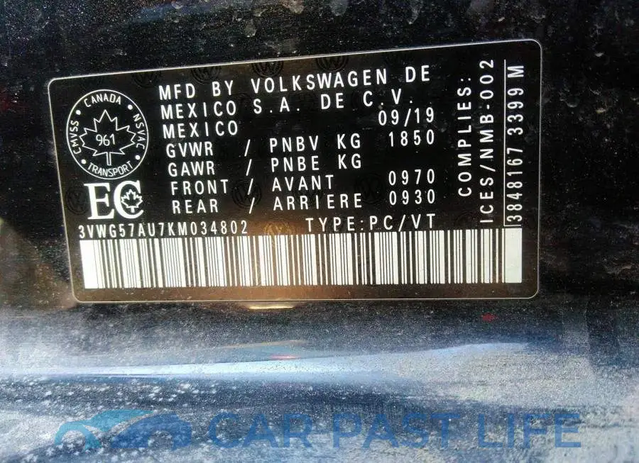 3VWG57AU7KM034802# 9