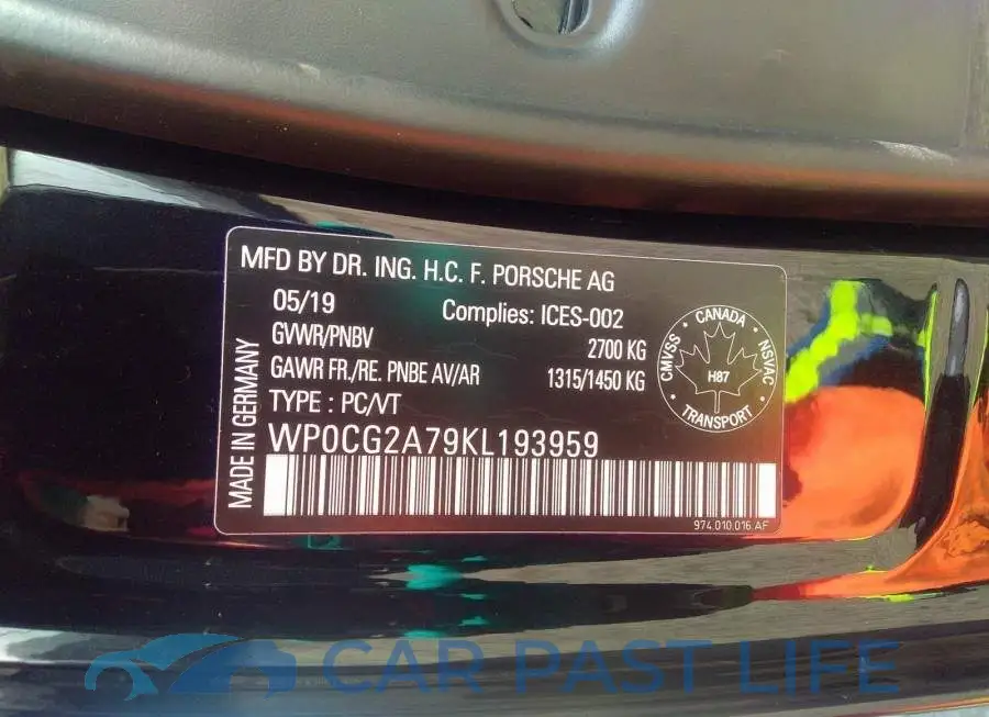 WP0CG2A79KL193959# 9