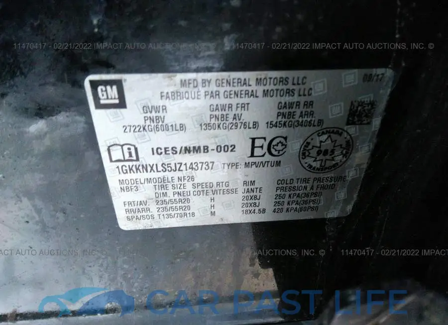 1GKKNXLS5JZ143737# 9