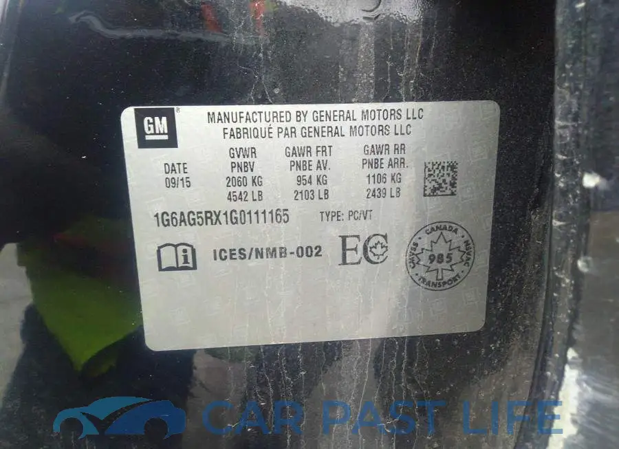 1G6AG5RX1G0111165# 9