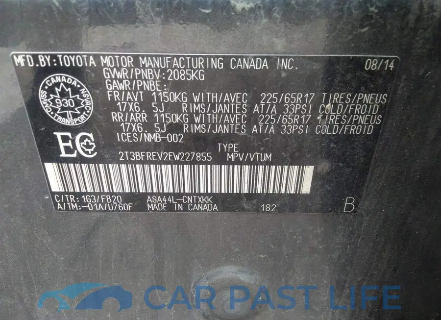 2T3BFREV2EW227855# 9