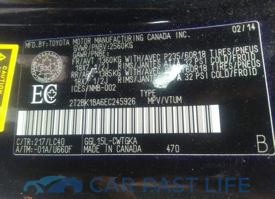 2T2BK1BA6EC245926# 10