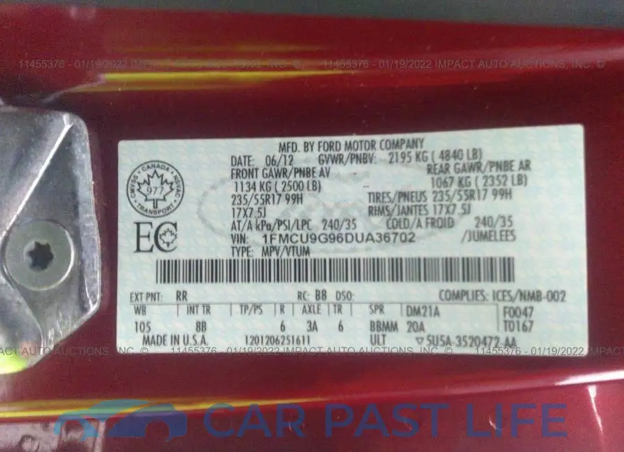 1FMCU9G96DUA36702# 9