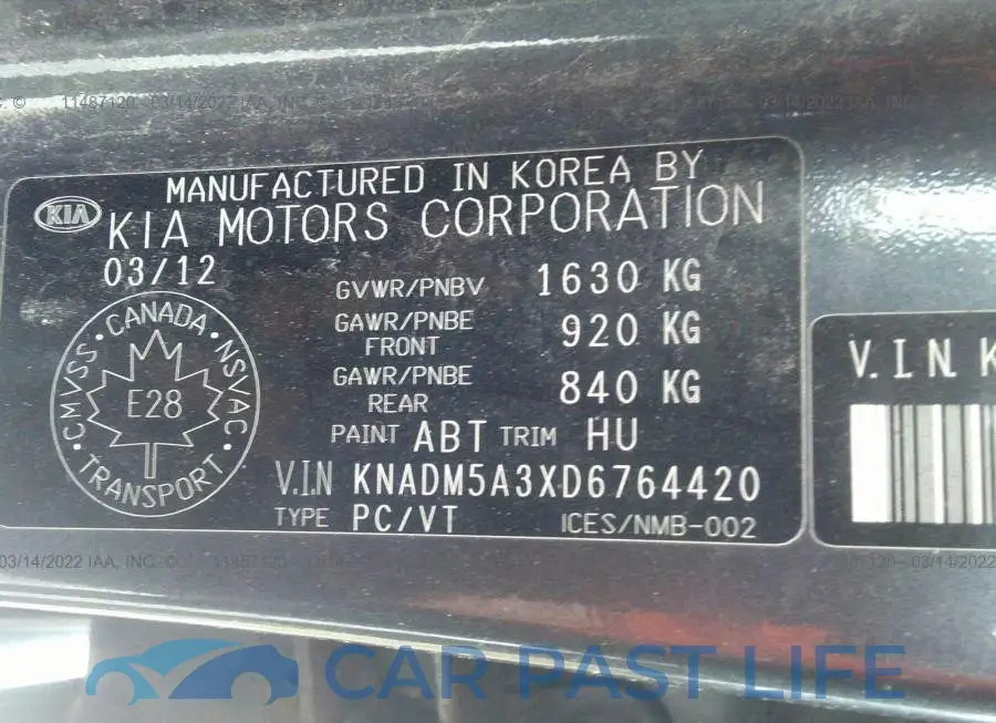 KNADM5A3XD6764420# 9