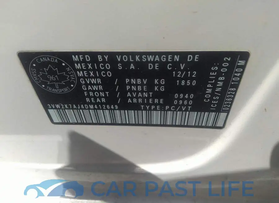 3VW2K7AJ4DM412649# 9