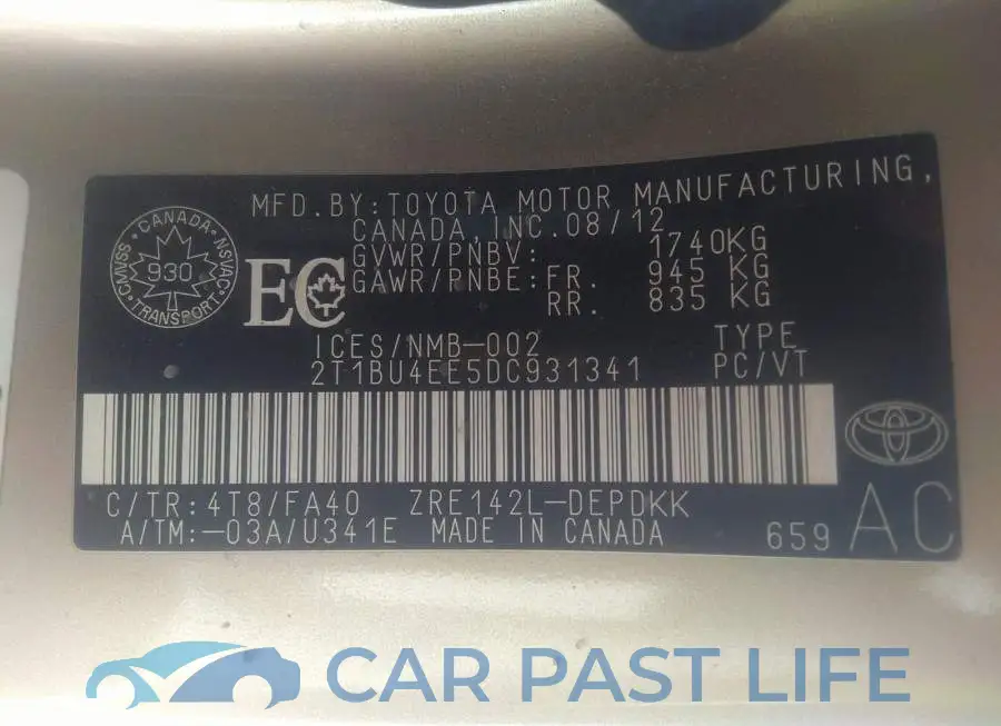 2T1BU4EE5DC931341# 9