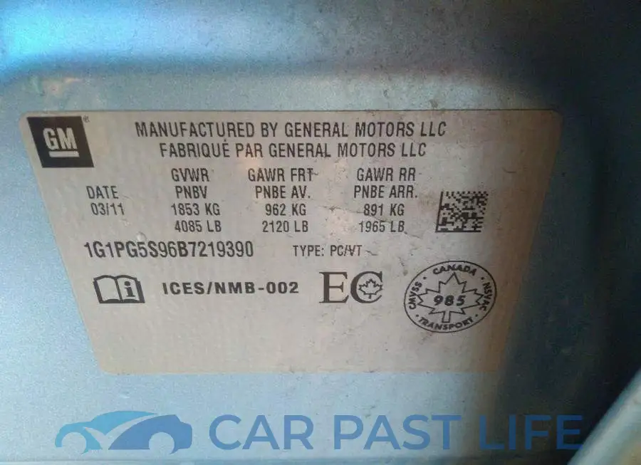 1G1PG5S96B7219390# 9