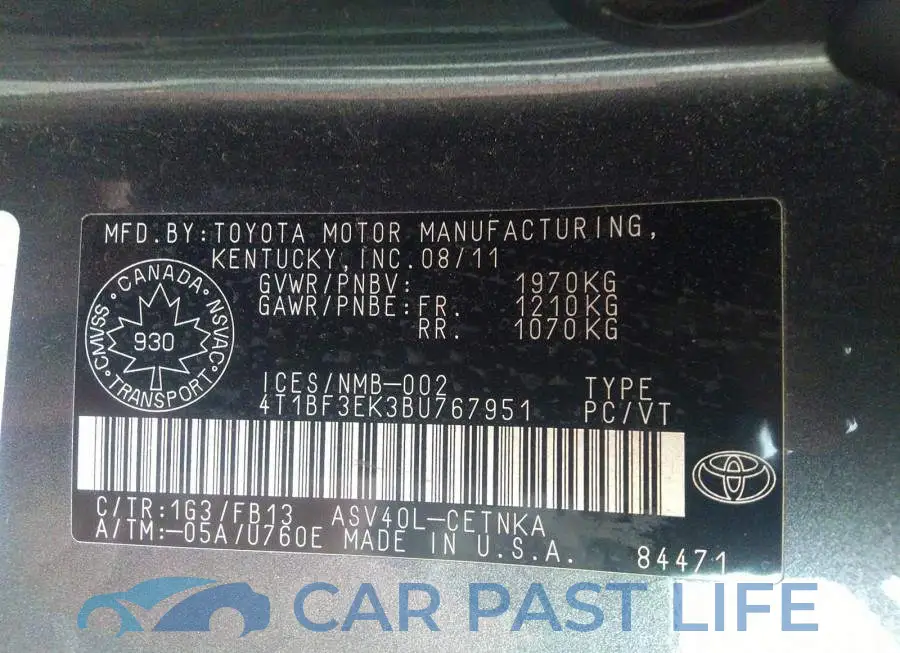 4T1BF3EK3BU767951# 9