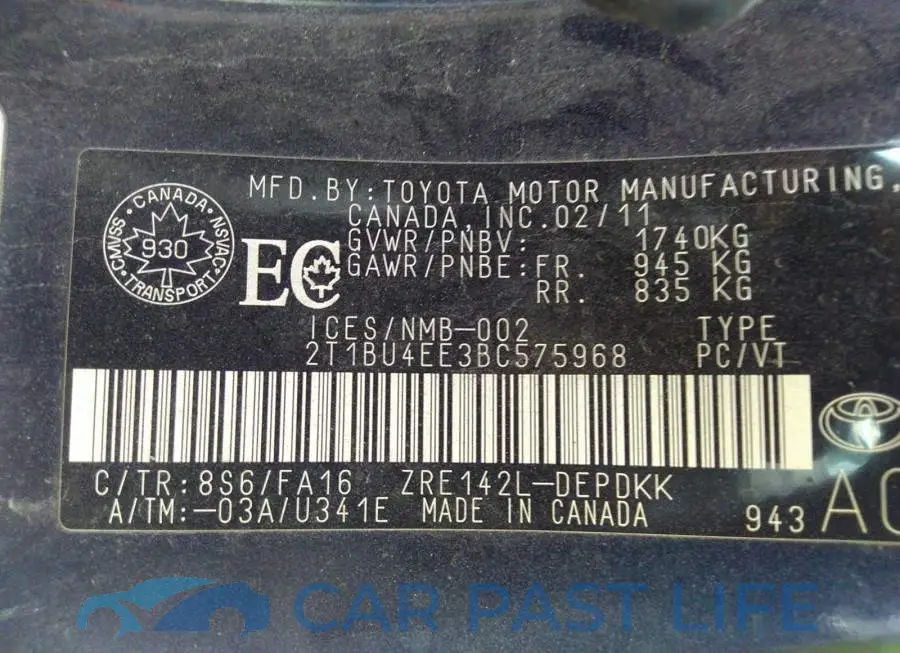 2T1BU4EE3BC575968# 9