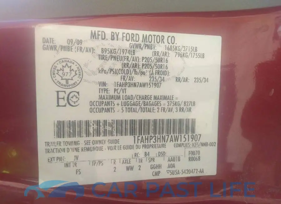 1FAHP3HN7AW151907# 9