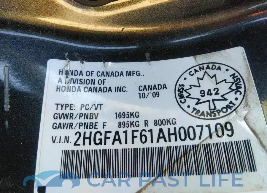 2HGFA1F61AH007109# 9