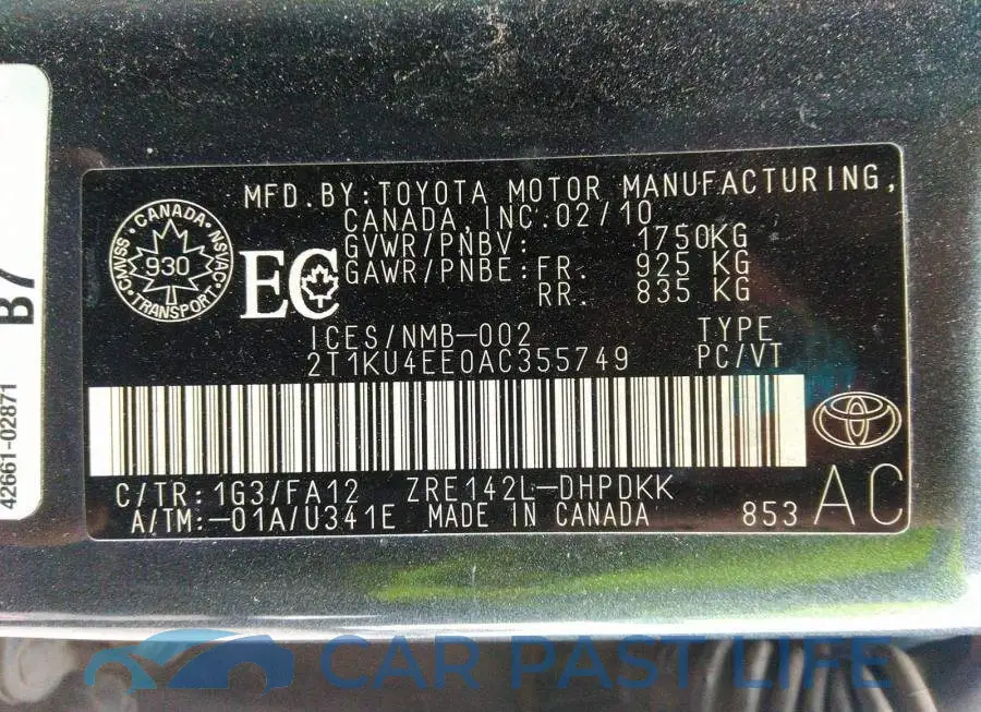 2T1KU4EE0AC355749# 9