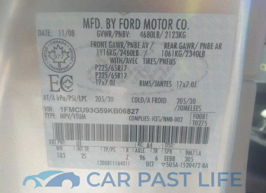 1FMCU93G59KB06827# 9