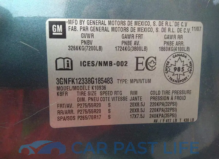 3GNFK12338G185483# 9