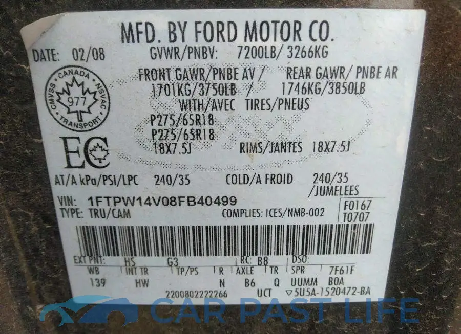 1FTPW14V08FB40499# 9