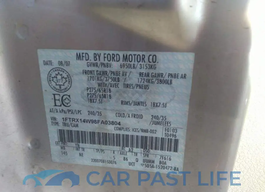 1FTRX14W98FA03804# 9