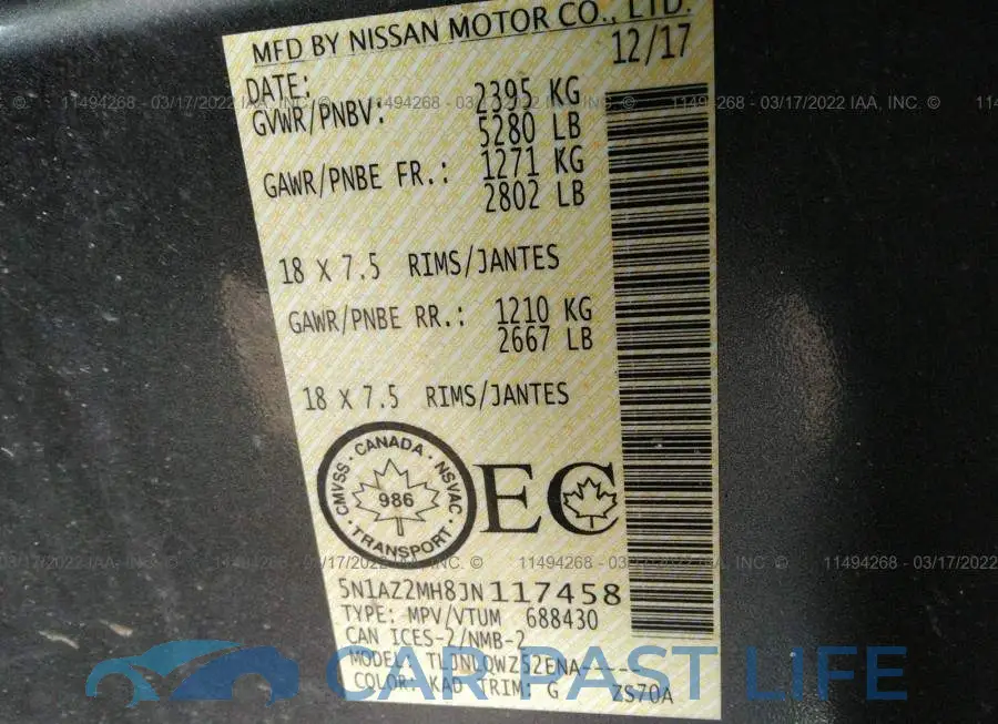 5N1AZ2MH8JN117458# 9