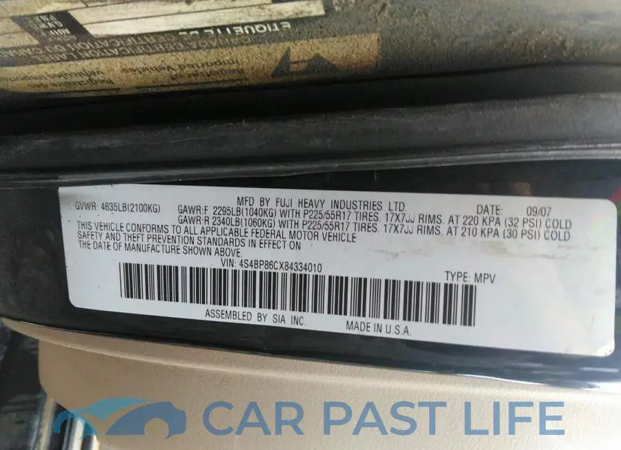 4S4BP86CX84334010# 9
