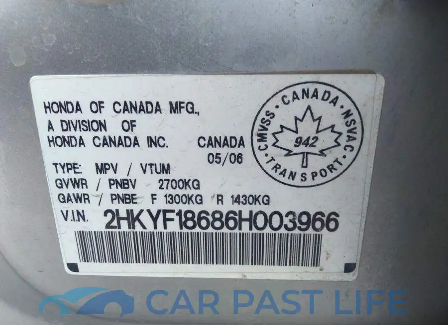 2HKYF18686H003966# 9