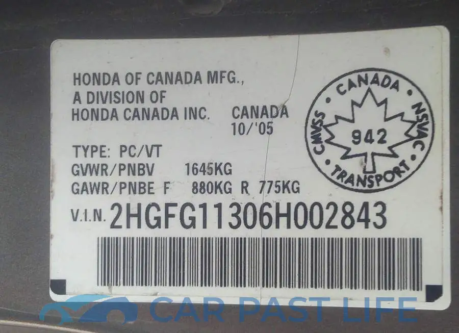 2HGFG11306H002843# 9