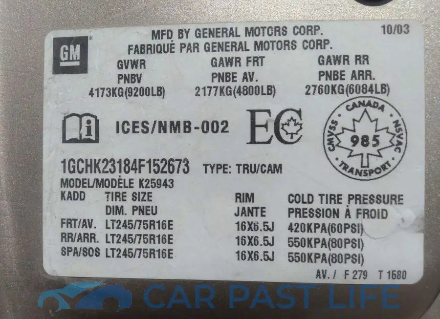 1GCHK23184F152673# 9