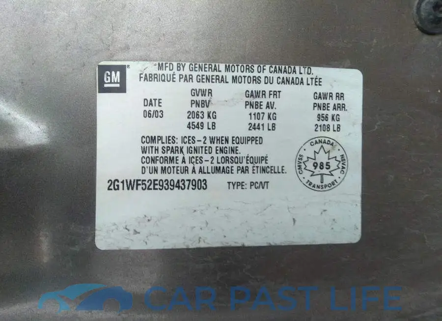 2G1WF52E939437903# 9