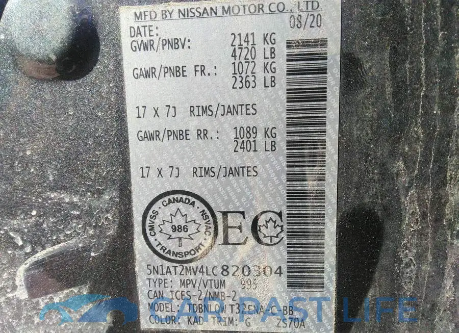 5N1AT2MV4LC820304# 9