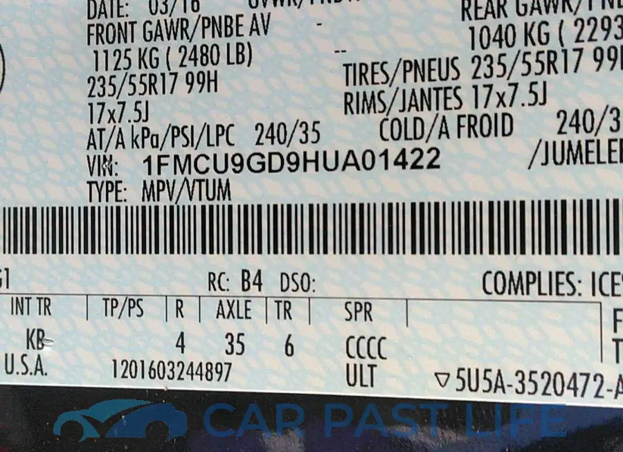 1FMCU9GD9HUA01422# 9