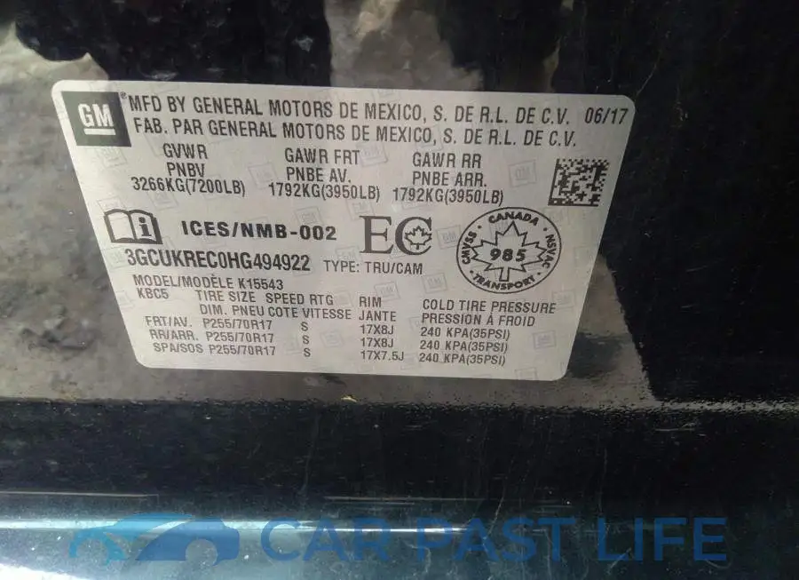 3GCUKREC0HG494922# 9