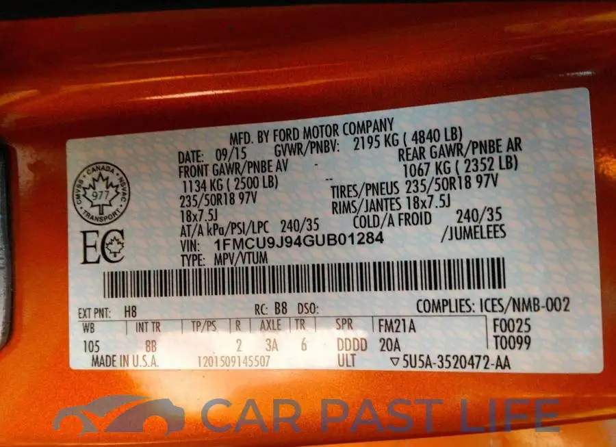 1FMCU9J94GUB01284# 9
