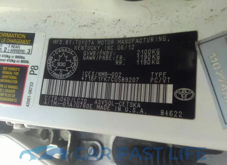 4T1BF1FK7CU589207# 9