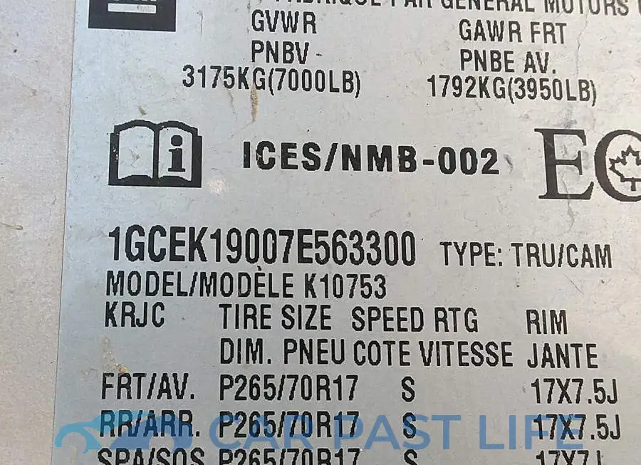 1GCEK19007E563300# 9