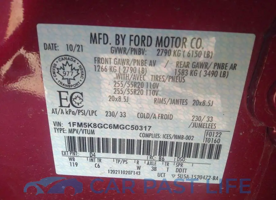 1FM5K8GC6MGC50317# 9