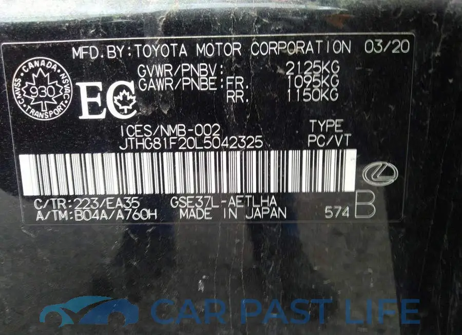 JTHG81F20L5042325# 9