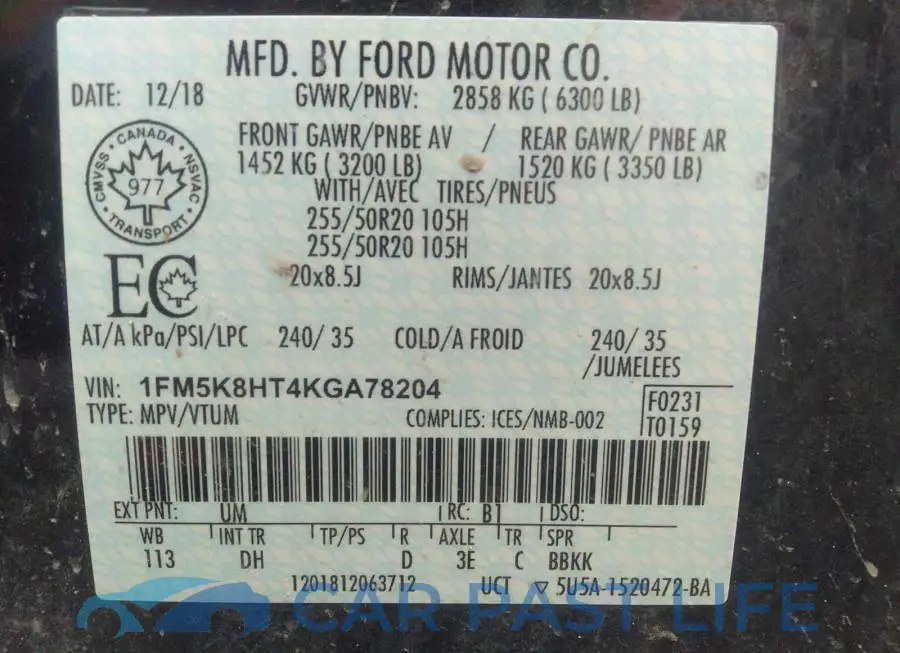 1FM5K8HT4KGA78204# 9