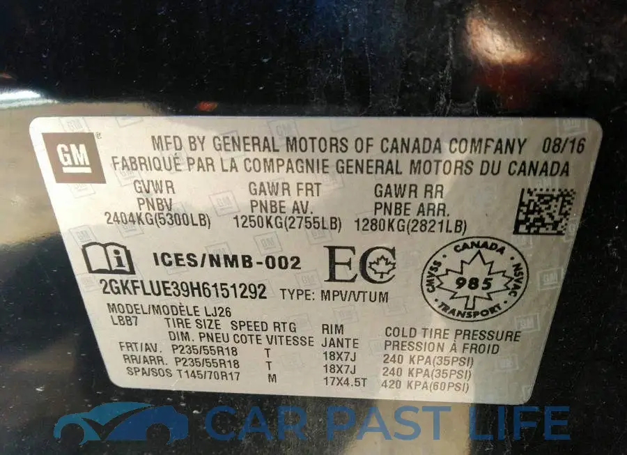 2GKFLUE39H6151292# 9