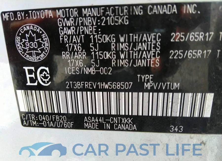 2T3BFREV1HW568507# 9