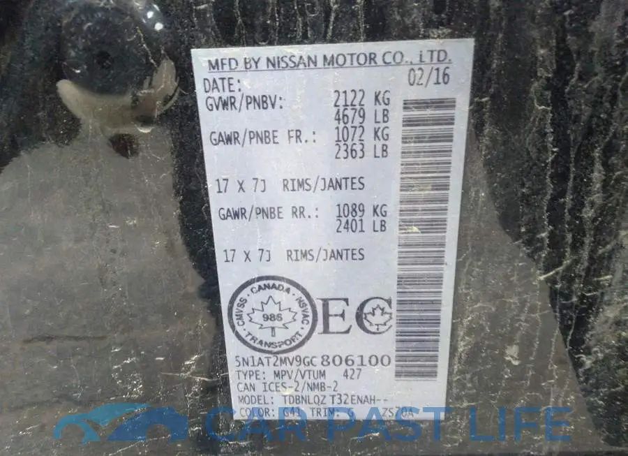 5N1AT2MV9GC806100# 9