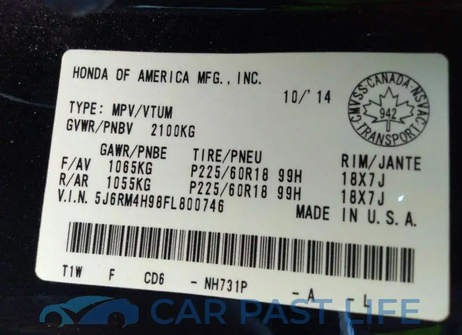 5J6RM4H98FL800746# 9