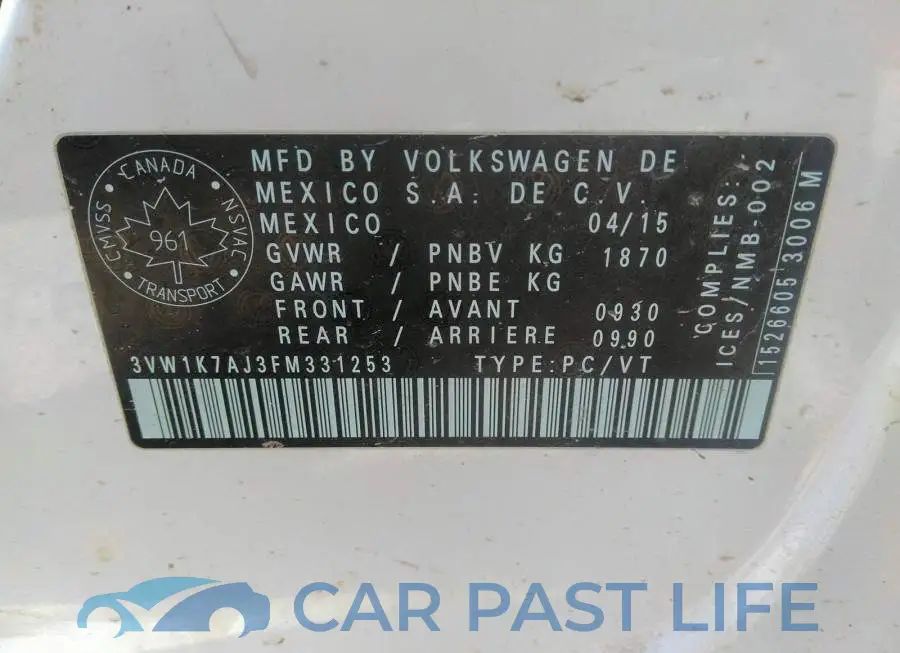 3VW1K7AJ3FM331253# 9