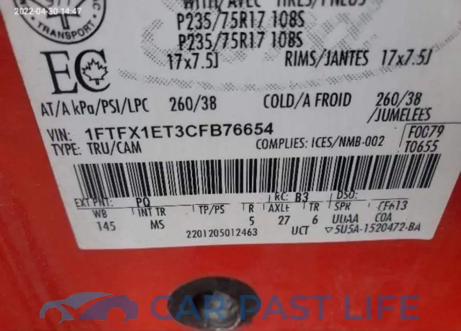 1FTFX1ET3CFB76654# 9