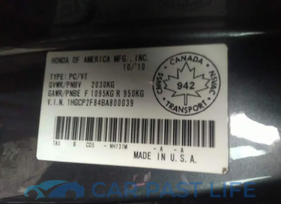 1HGCP2F84BA800039# 9