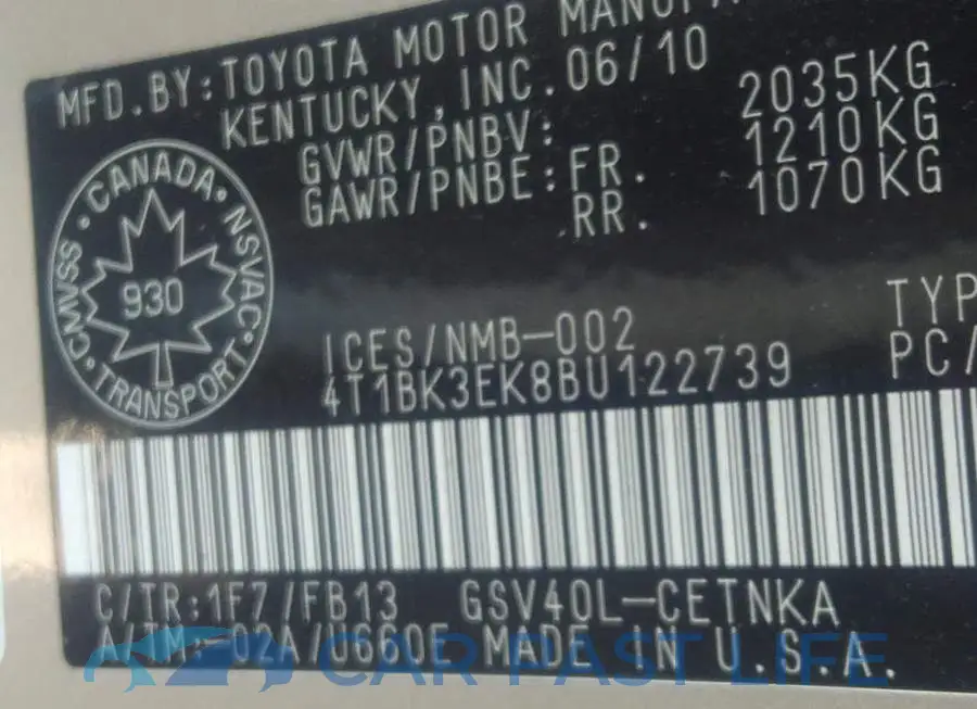 4T1BK3EK8BU122739# 9
