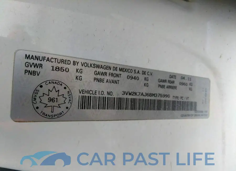 3VW2K7AJ6BM375990# 9
