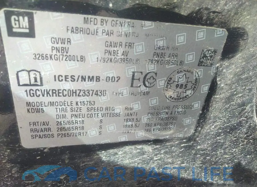 1GCVKREC0HZ337430# 9