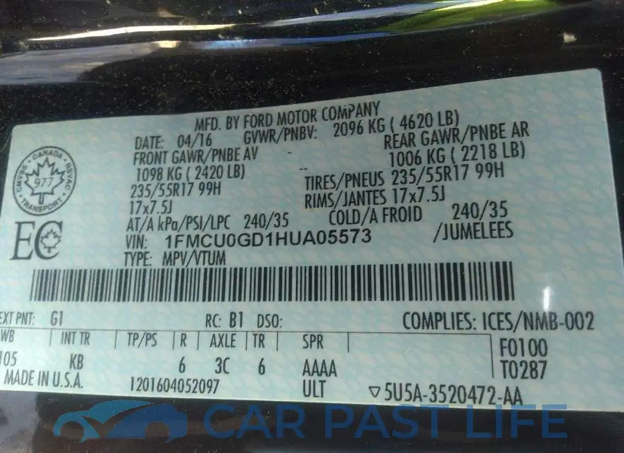1FMCU0GD1HUA05573# 9