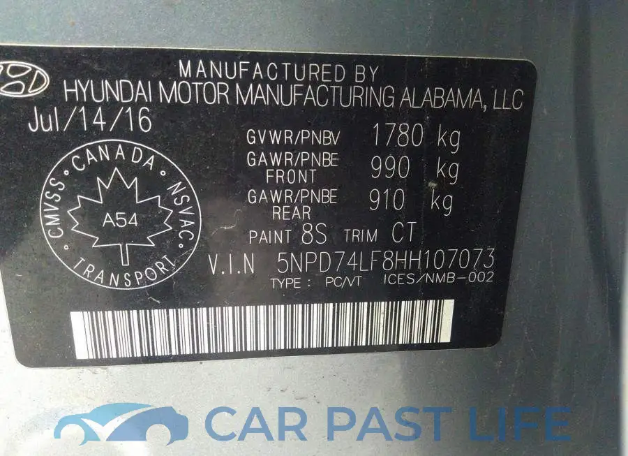 5NPD74LF8HH107073# 9
