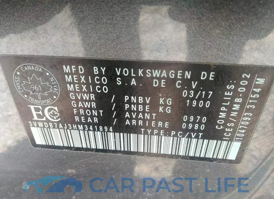 3VWDB7AJ3HM341894# 9