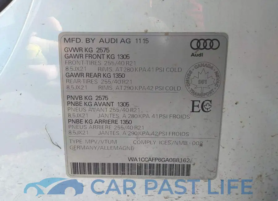 WA1CCAFP6GA088162# 9